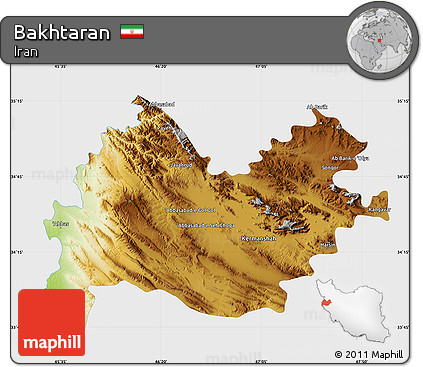 Physical Map of Bakhtaran, single color outside