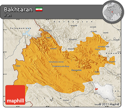 Political Map of Bakhtaran, shaded relief outside