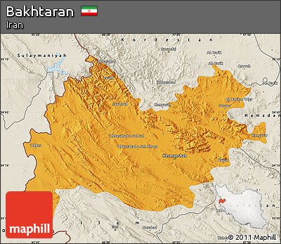 Political Map of Bakhtaran, shaded relief outside