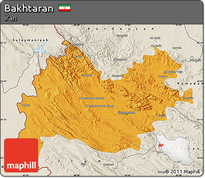 Political Map of Bakhtaran, shaded relief outside