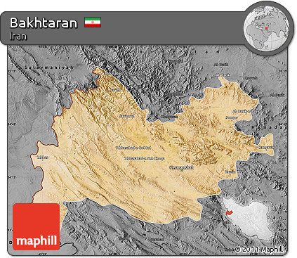 Satellite Map of Bakhtaran, darken, desaturated