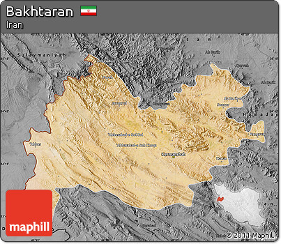 Satellite Map of Bakhtaran, darken, desaturated