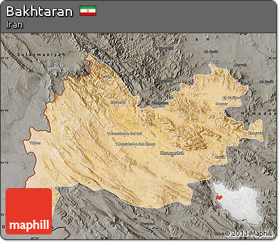 Satellite Map of Bakhtaran, darken, semi-desaturated