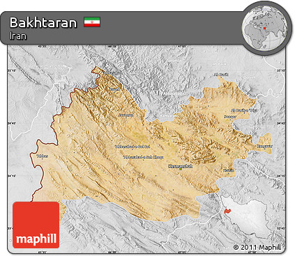 Satellite Map of Bakhtaran, lighten, desaturated