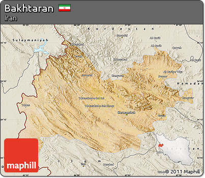 Satellite Map of Bakhtaran, shaded relief outside