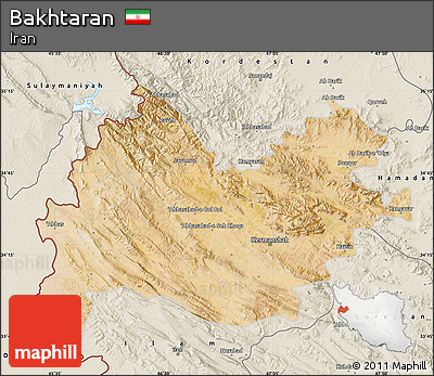 Satellite Map of Bakhtaran, shaded relief outside