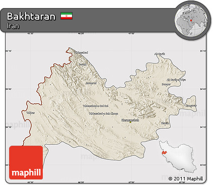 Shaded Relief Map of Bakhtaran, cropped outside