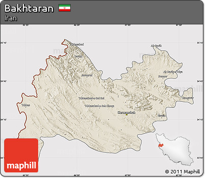 Shaded Relief Map of Bakhtaran, cropped outside