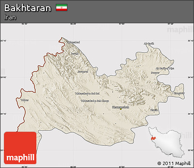 Shaded Relief Map of Bakhtaran, cropped outside