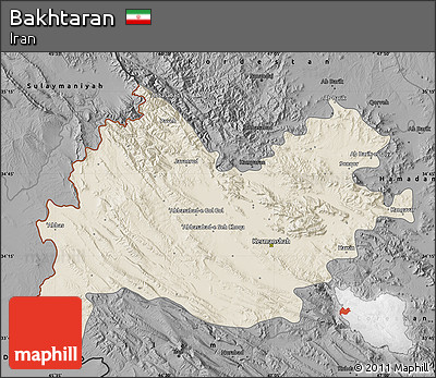 Shaded Relief Map of Bakhtaran, darken, desaturated