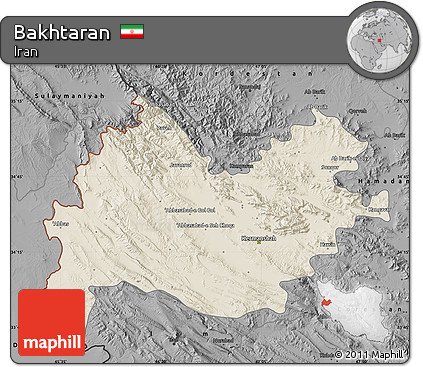 Shaded Relief Map of Bakhtaran, darken, desaturated
