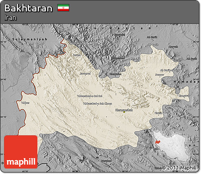 Shaded Relief Map of Bakhtaran, darken, desaturated