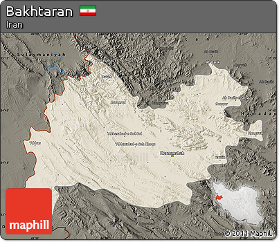 Shaded Relief Map of Bakhtaran, darken