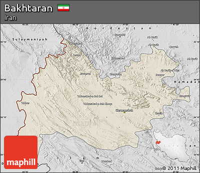 Shaded Relief Map of Bakhtaran, desaturated