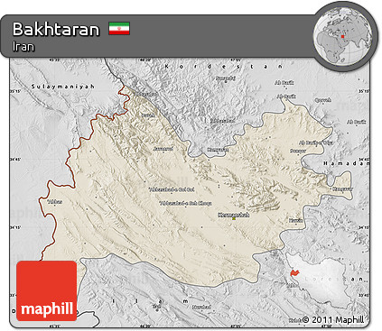 Shaded Relief Map of Bakhtaran, desaturated