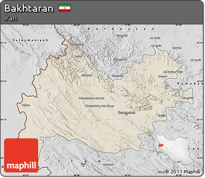 Shaded Relief Map of Bakhtaran, desaturated