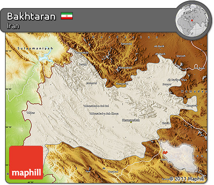 Shaded Relief Map of Bakhtaran, physical outside