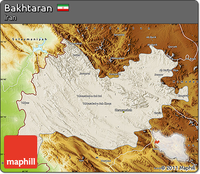 Shaded Relief Map of Bakhtaran, physical outside