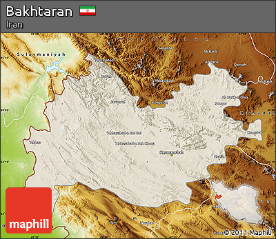 Shaded Relief Map of Bakhtaran, physical outside