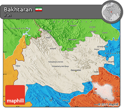 Shaded Relief Map of Bakhtaran, political outside