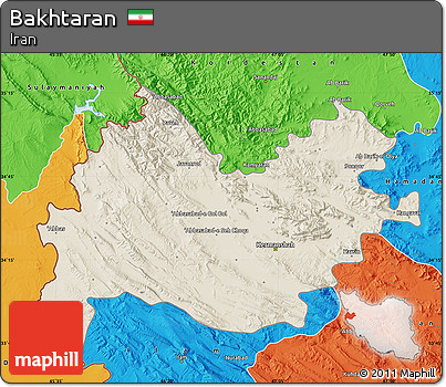 Shaded Relief Map of Bakhtaran, political outside