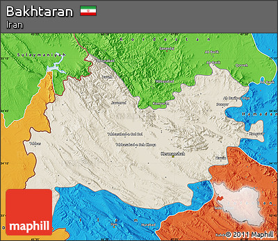 Shaded Relief Map of Bakhtaran, political outside