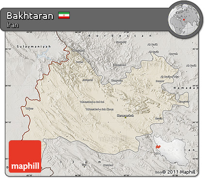 Shaded Relief Map of Bakhtaran, semi-desaturated