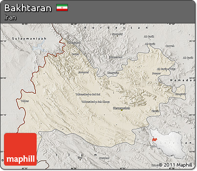 Shaded Relief Map of Bakhtaran, semi-desaturated