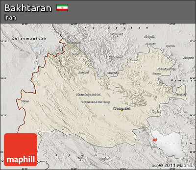 Shaded Relief Map of Bakhtaran, semi-desaturated