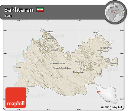 Shaded Relief Map of Bakhtaran, single color outside