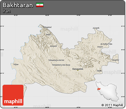 Shaded Relief Map of Bakhtaran, single color outside