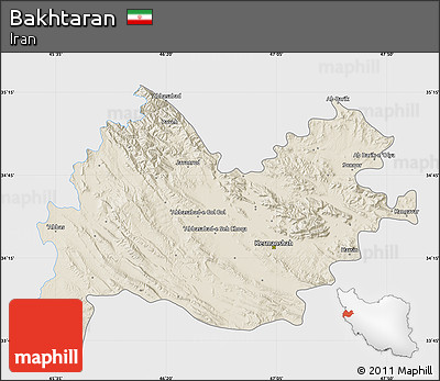 Shaded Relief Map of Bakhtaran, single color outside