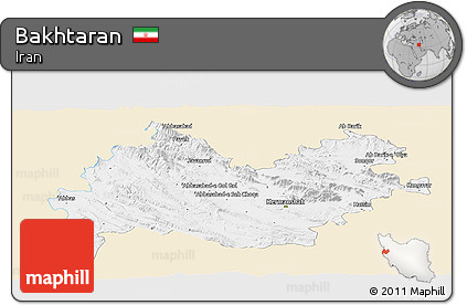 Classic Style Panoramic Map of Bakhtaran, single color outside
