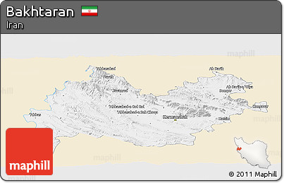 Classic Style Panoramic Map of Bakhtaran, single color outside