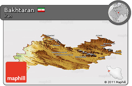 Physical Panoramic Map of Bakhtaran, cropped outside