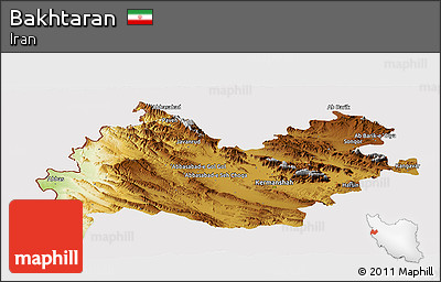 Physical Panoramic Map of Bakhtaran, cropped outside