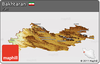 Physical Panoramic Map of Bakhtaran, cropped outside