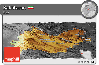 Physical Panoramic Map of Bakhtaran, darken, desaturated