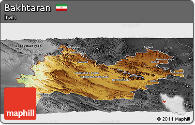 Physical Panoramic Map of Bakhtaran, darken, desaturated