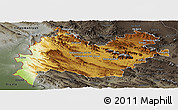 Physical Panoramic Map of Bakhtaran, darken, semi-desaturated