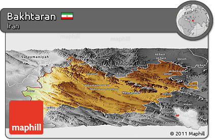 Physical Panoramic Map of Bakhtaran, desaturated