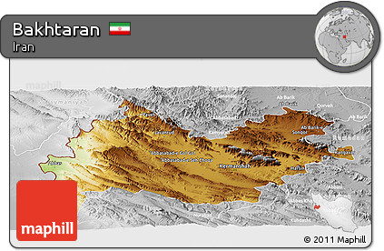 Physical Panoramic Map of Bakhtaran, lighten, desaturated