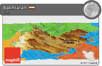 Physical Panoramic Map of Bakhtaran, political outside