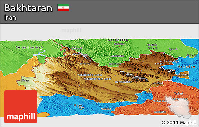 Physical Panoramic Map of Bakhtaran, political outside