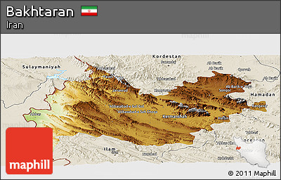 Physical Panoramic Map of Bakhtaran, shaded relief outside