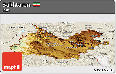 Physical Panoramic Map of Bakhtaran, shaded relief outside