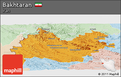 Political Panoramic Map of Bakhtaran, lighten