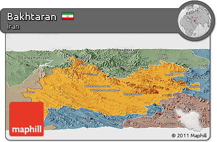 Political Panoramic Map of Bakhtaran, semi-desaturated