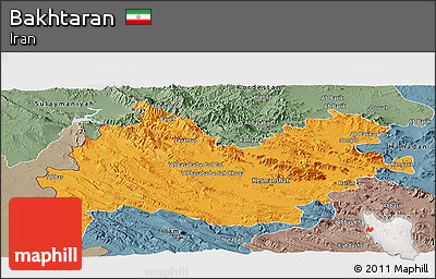 Political Panoramic Map of Bakhtaran, semi-desaturated