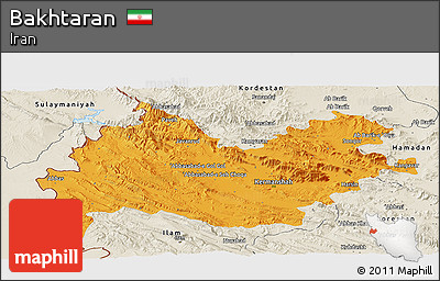Political Panoramic Map of Bakhtaran, shaded relief outside